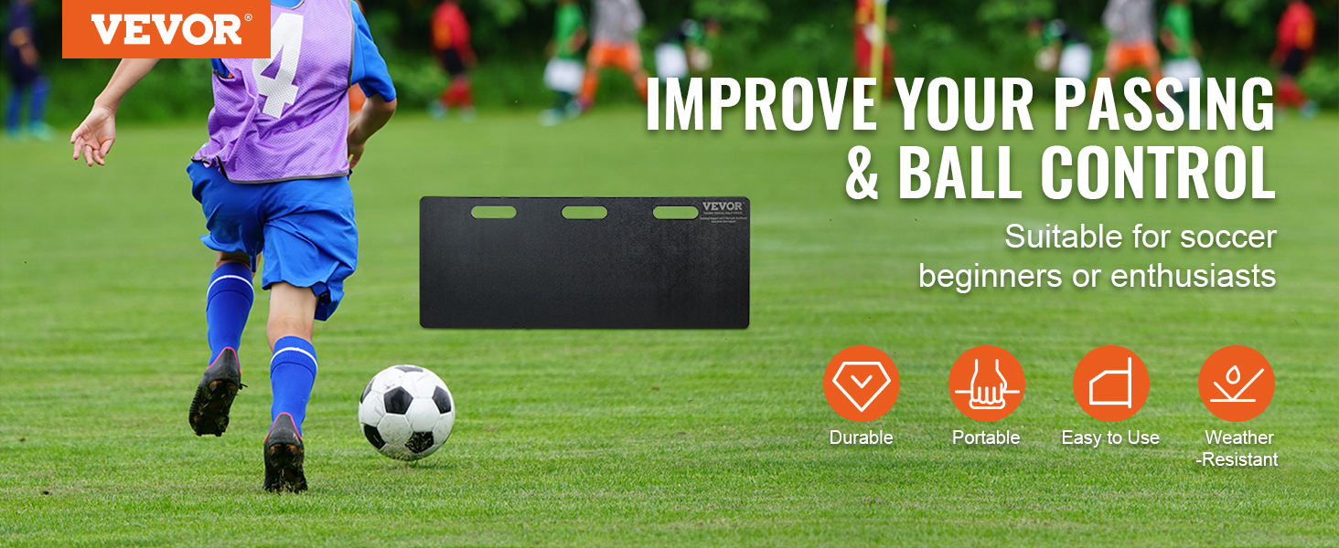 soccer player using VEVOR soccer rebounder board to enhance passing and ball control skills.