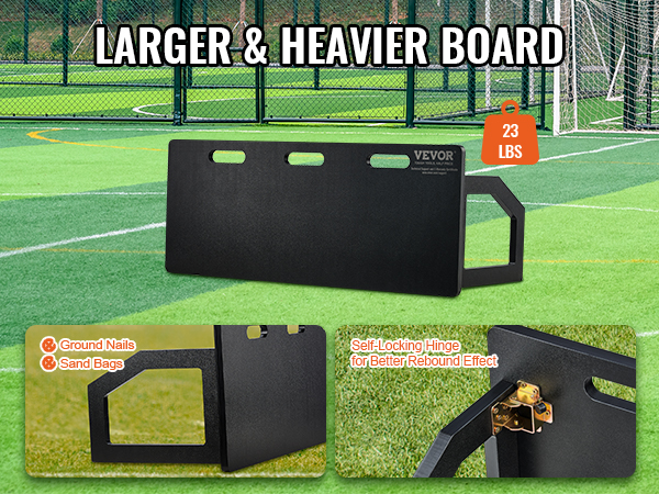 VEVOR soccer rebounder board, 23 lbs, larger and heavier with self-locking hinge for optimal rebound.