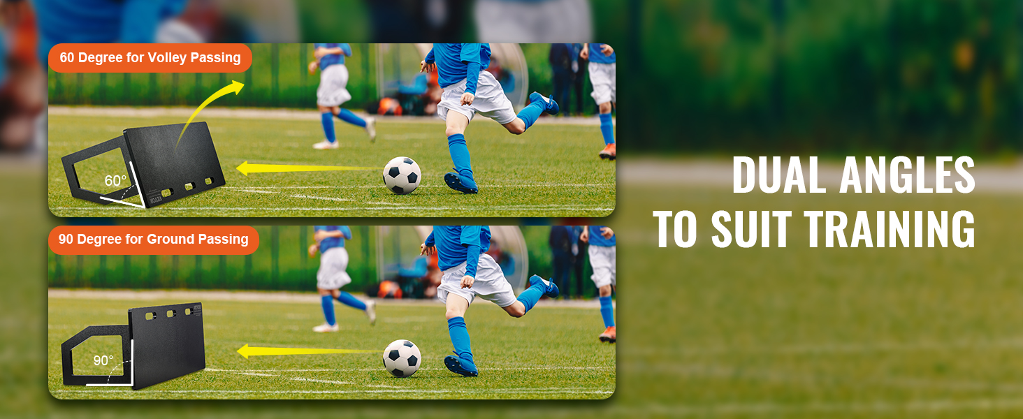 dual angles for volley and ground passing with the VEVOR soccer rebounder board. training made easy.