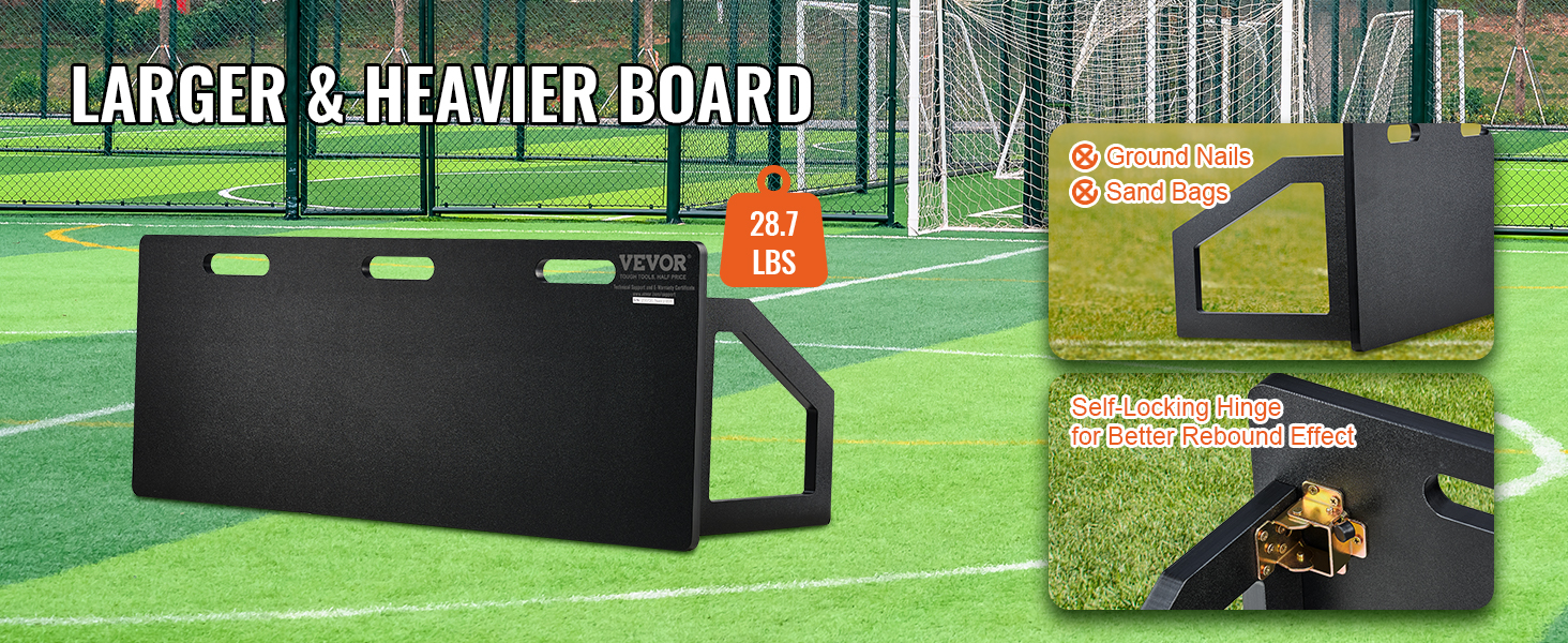 VEVOR futbola atsitiena spēlētājs ar lielāku un smagāku dēli, kas sver 28,7 mārciņas, uzlabotiem treniņiem.