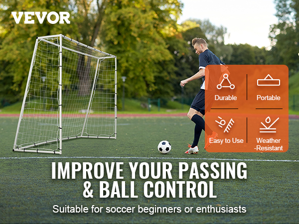 VEVOR soccer rebound trainer for improved passing and ball control. ideal for beginners and enthusiasts.