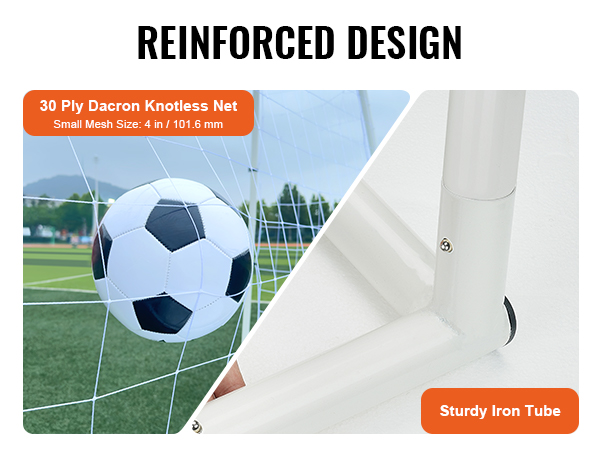 reinforced VEVOR soccer rebound trainer with 30 ply dacron knotless net and sturdy iron tube frame.