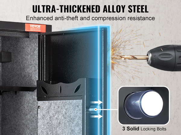 VEVOR gun safe with 180° door rotation, auto led light, and easy mounting features.