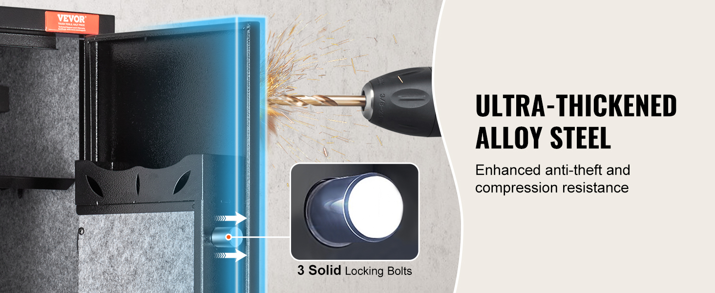 VEVOR gun safe with 180° door rotation, auto led light, and easy mounting features.