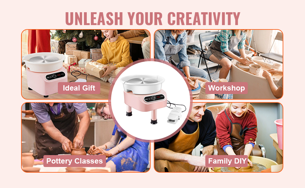 VEVOR pottery wheel shown as an ideal gift, in workshops, pottery classes, and family diy projects.