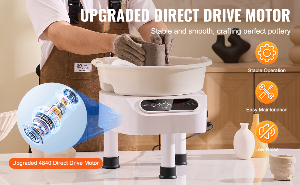 person using the VEVOR pottery wheel with upgraded 4840 direct drive motor for smooth and quiet operation.