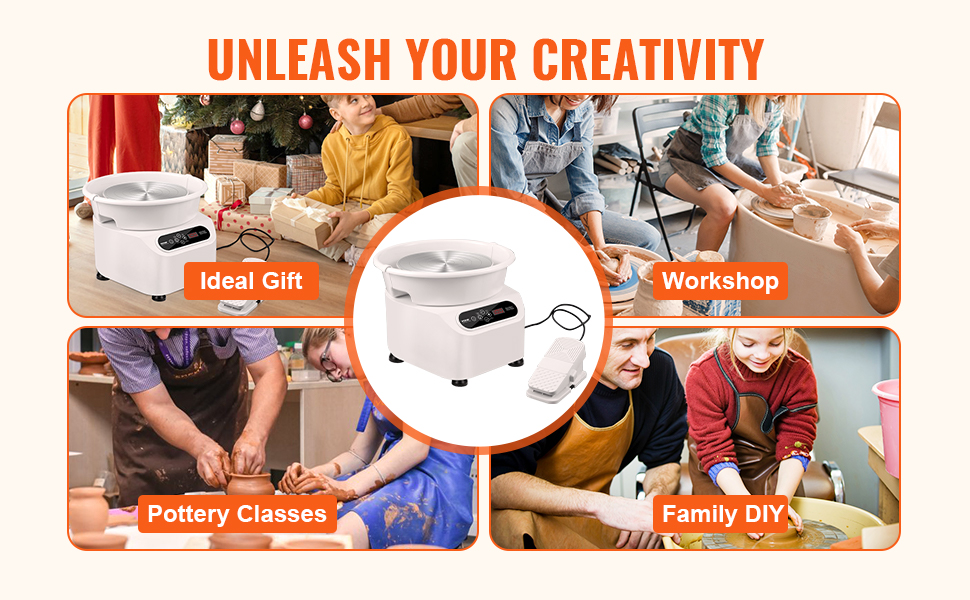VEVOR pottery wheel in use for gift-giving, workshops, classes, and family diy activities.