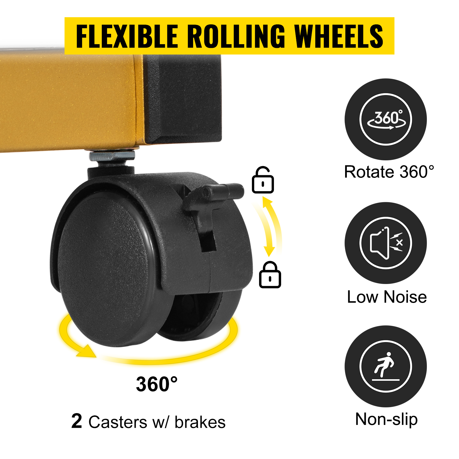 VEVOR clothing garment rack features flexible rolling wheels with 360° rotation, low noise, and non-slip brakes.