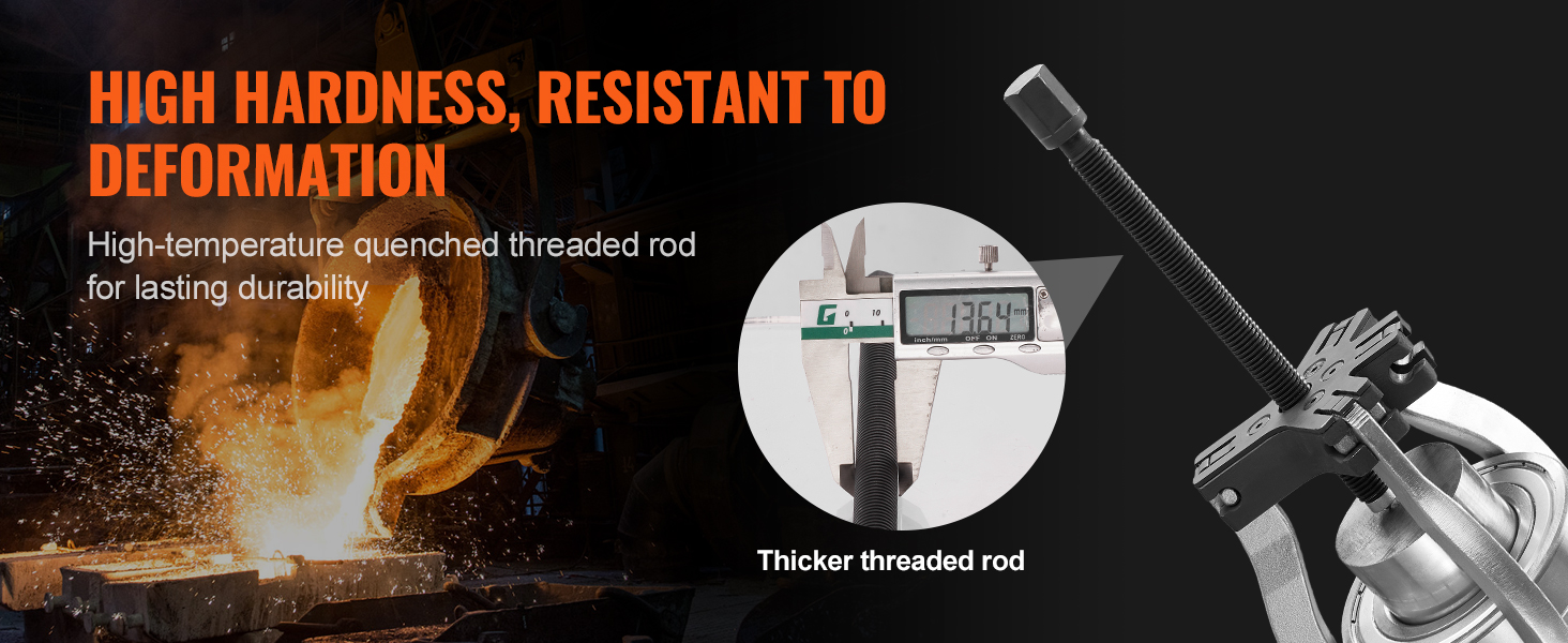 high hardness, heat-resistant VEVOR gear puller set with thicker threaded rod for lasting durability.