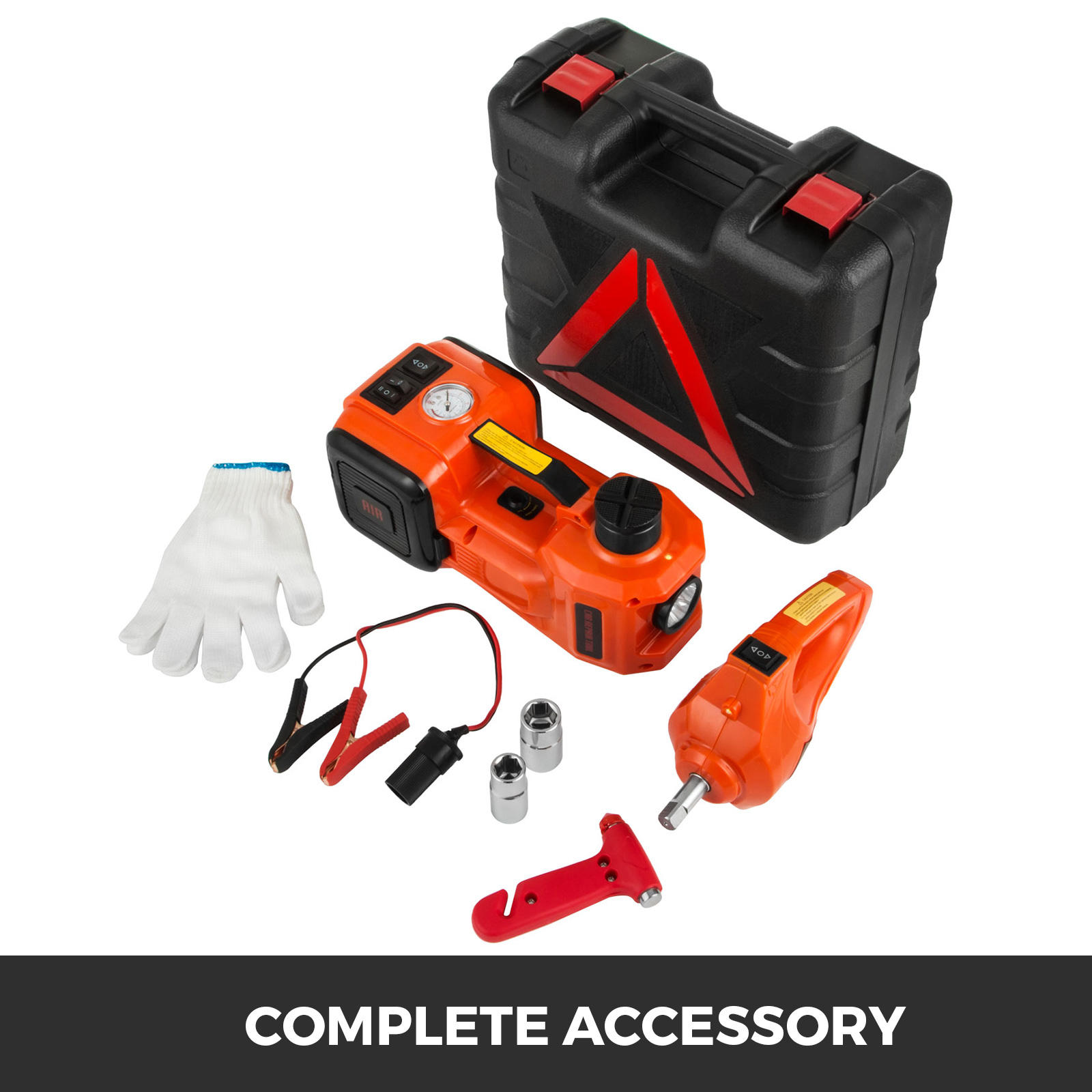 VEVOR electric car jack set with case, accessories, and gloves. complete accessory.