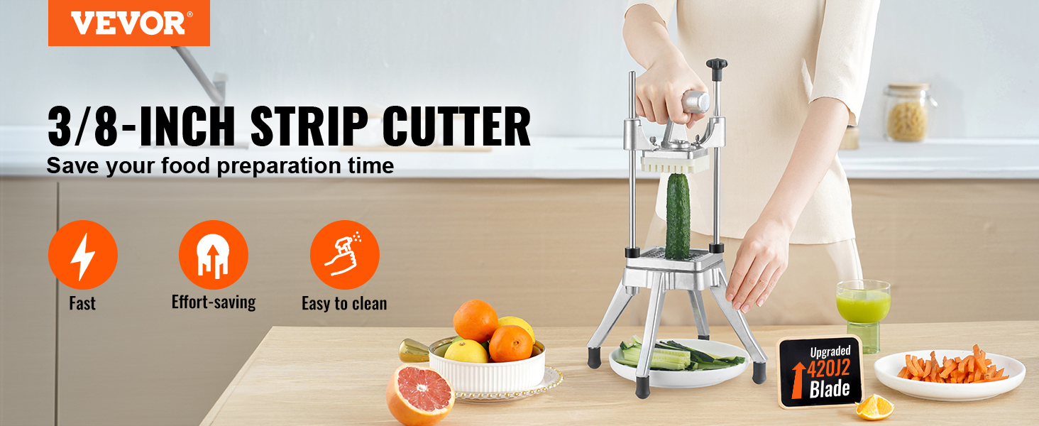 VEVOR vegetable chopper 3/8-inch for fast, effort-saving food prep. fresh veggies on kitchen counter.