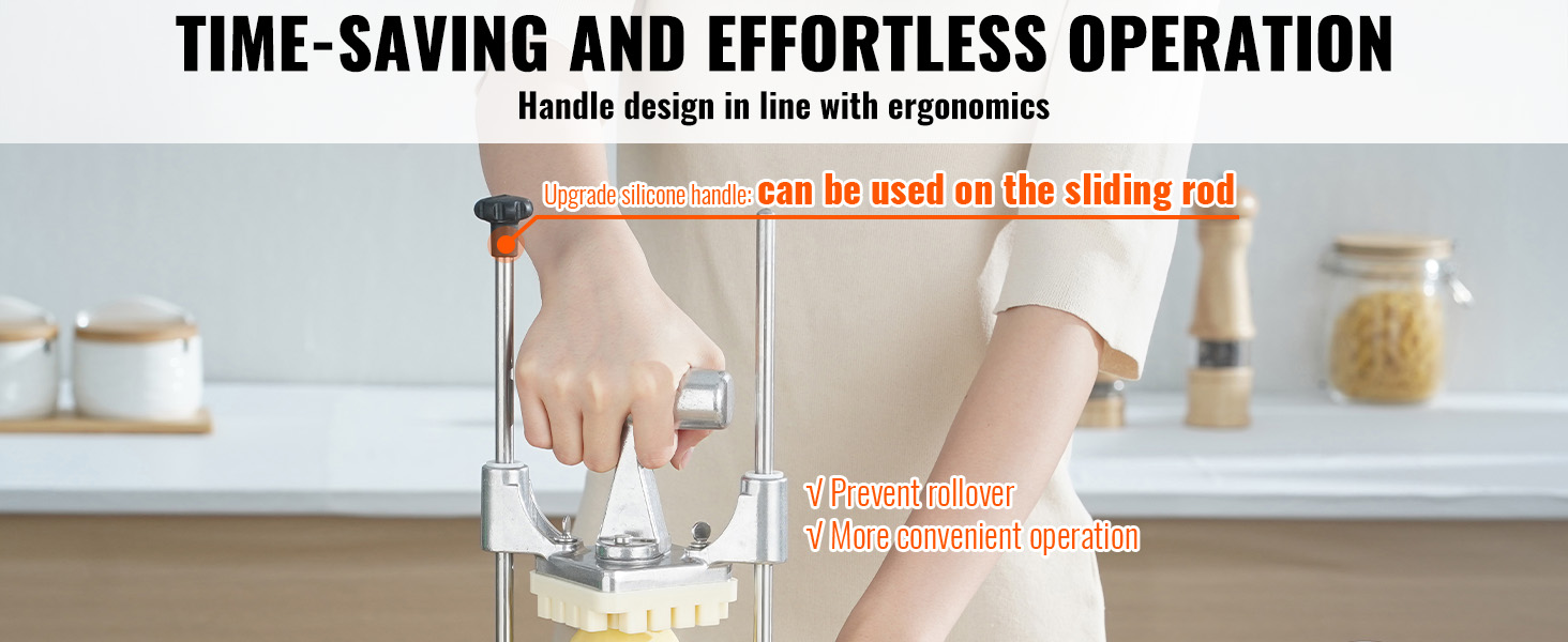 person using VEVOR vegetable chopper with ergonomic handle in a modern kitchen.