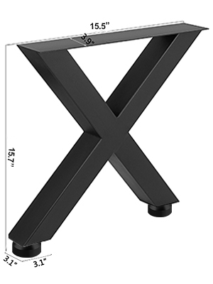 black VEVOR steel table legs in an x-shape, with dimensions of 15.7"x15.5".