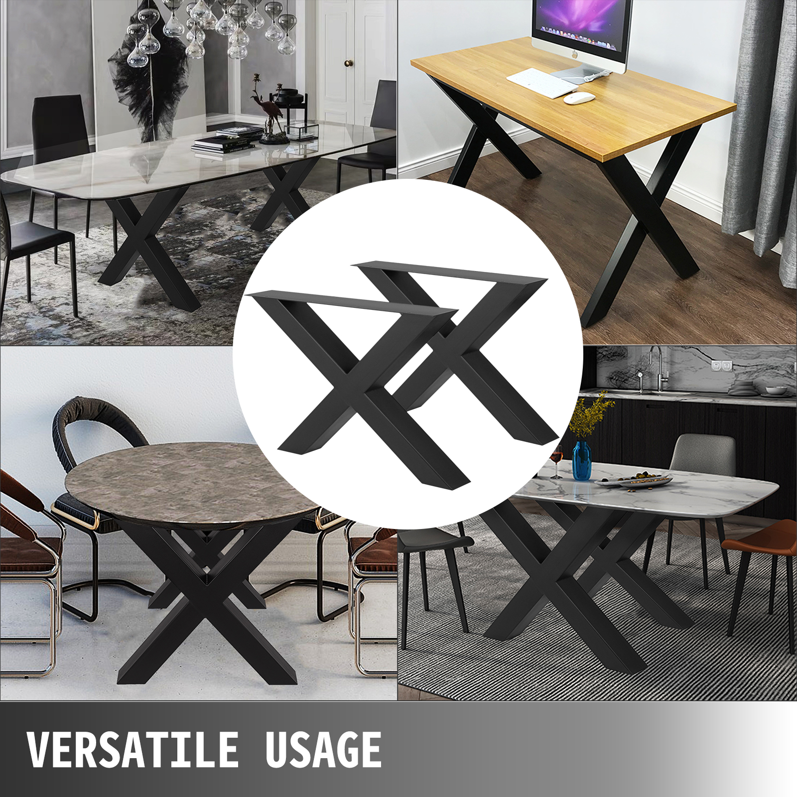 versatile usage: VEVOR steel table legs supporting a variety of table designs.