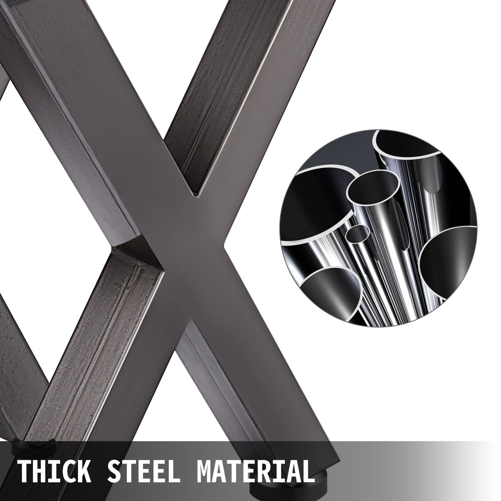VEVOR steel table legs showcasing thick, sturdy material with circular steel tubes.