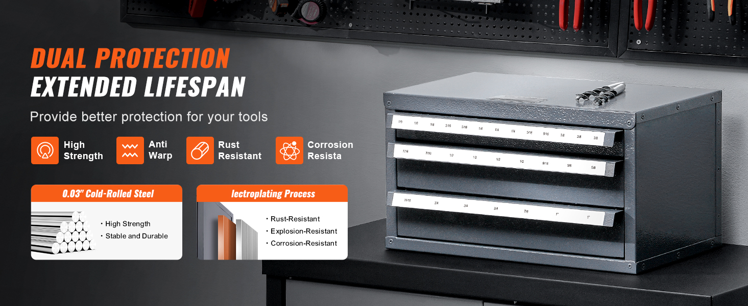 VEVOR end mill dispenser cabinet with dual protection, anti-warp, rust and corrosion resistant.