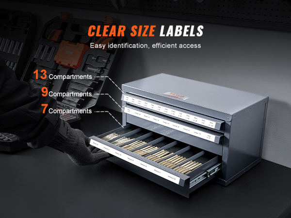 VEVOR tap dispenser cabinet featuring clear size labels and multiple organized compartments.
