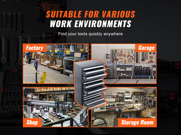 VEVOR drill bit organizer for factory, garage, shop, and storage room environments.