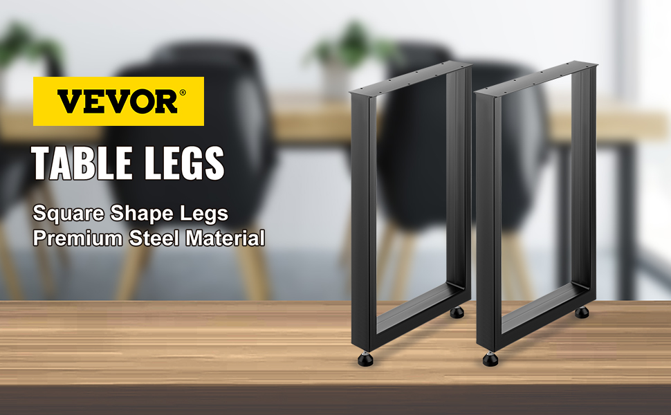VEVOR steel table legs, square shape, premium steel, black finish.