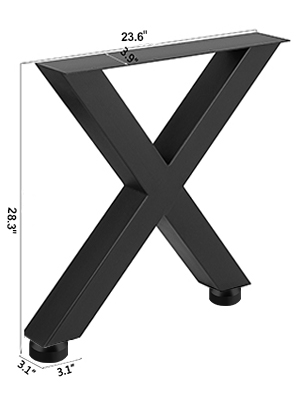 black VEVOR steel table legs with x-shape, 28.3"x23.6" dimensions