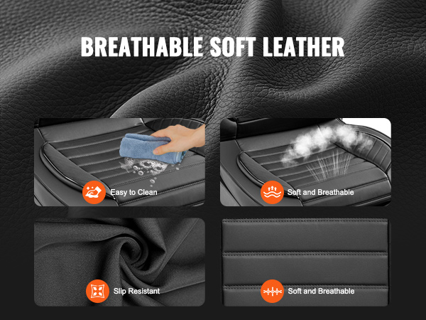 breathable soft leather VEVOR seat covers with 5-layer synthetic leather, high resilience foam, and anti-slip bottom.