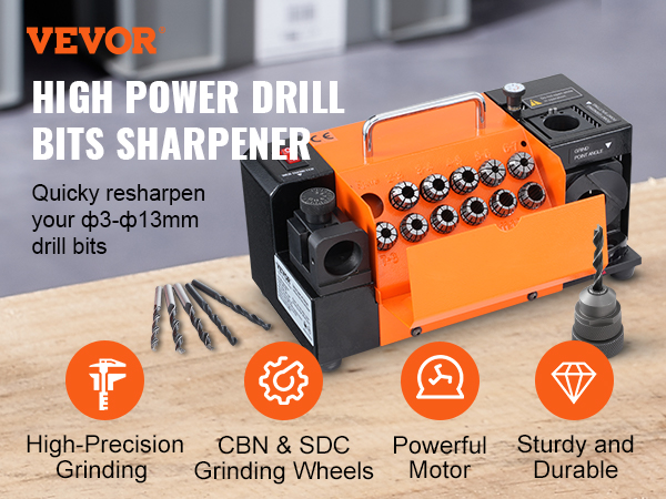 VEVOR drill bits sharpener with high-precision grinding wheels and powerful motor for various materials.