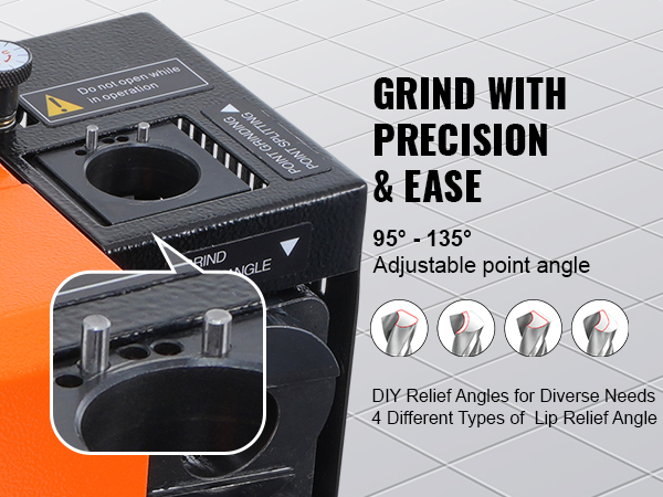 VEVOR drill bits sharpener, 95°-135° adjustable point angle, grind with precision and ease.
