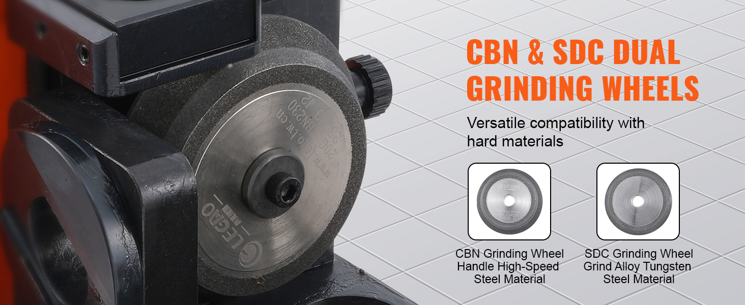 VEVOR drill bits sharpener with cbn and sdc dual grinding wheels for versatile hard material sharpening.