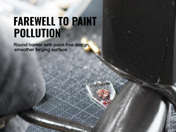 VEVOR anvil close-up with round horn and paint-free design for a smoother forging surface.