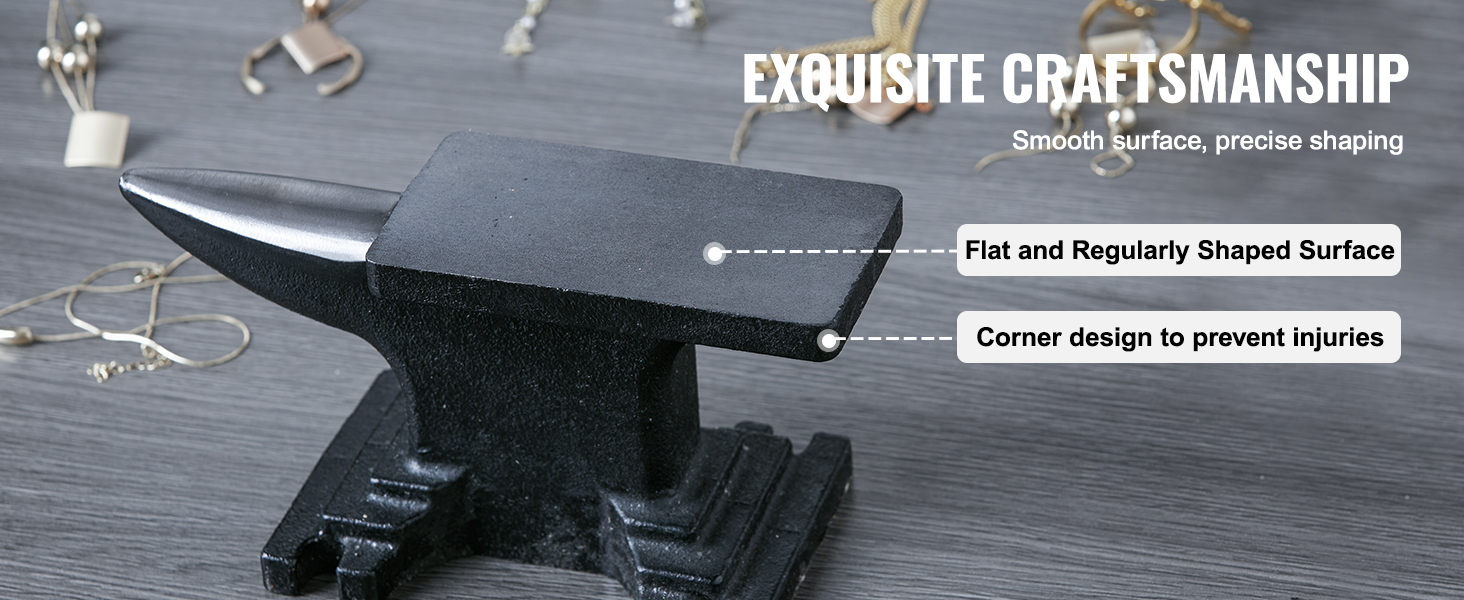 VEVOR anvil with smooth surface and rounded corners on a grey workbench, surrounded by jewelry tools.