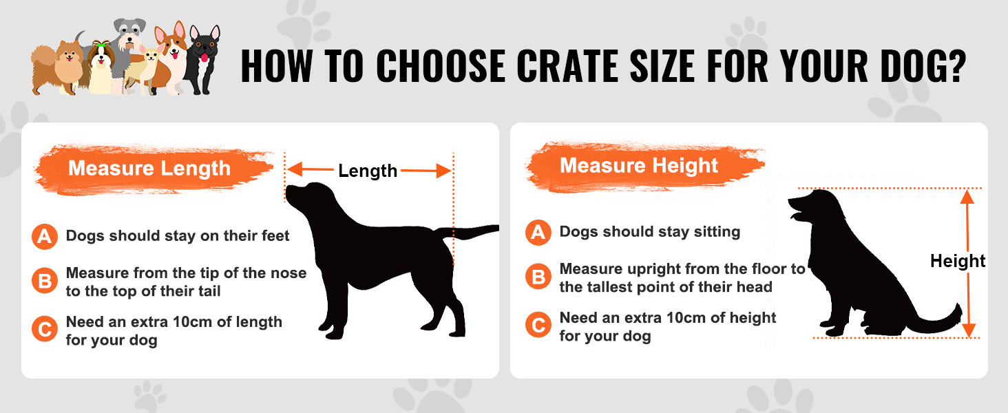how to choose the right size VEVOR furniture style dog crate with length and height measurement tips.