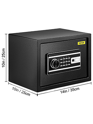 VEVOR fingerprint safe box, black, 14in/35cm wide, 10in/25cm high, electronic keypad.