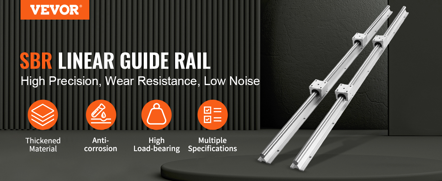 VEVOR sbr linear guide rail set with high precision, wear resistance, low noise, and anti-corrosion.