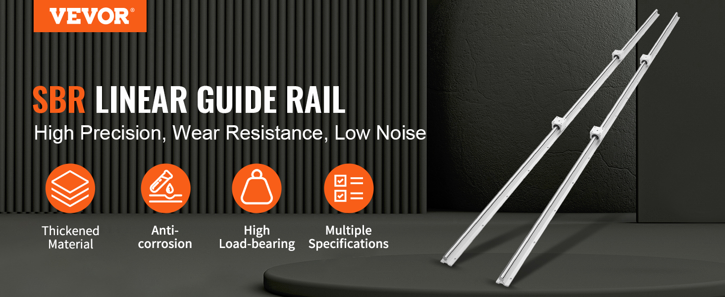 VEVOR cnc router linear rail set with high precision, wear resistance, low noise, and anti-corrosion.