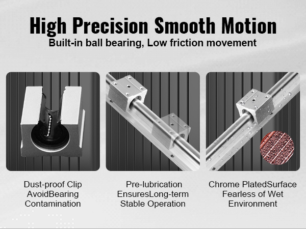 high precision VEVOR cnc router linear rail set with dust-proof clip, pre-lubrication, and chrome-plated surface.