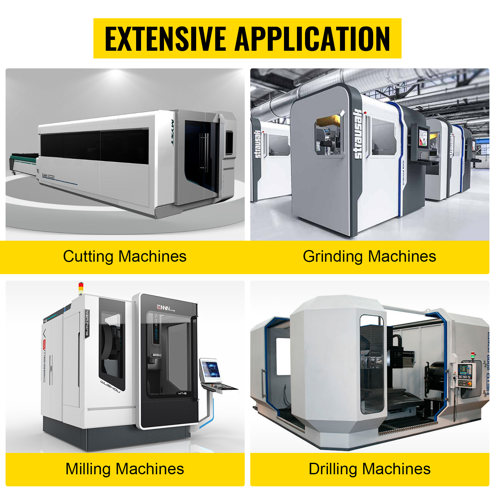 cutting, grinding, milling, and drilling machines showcasing VEVOR linear guide rail usage.