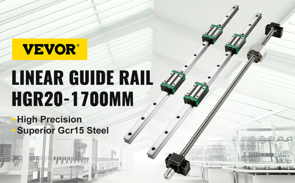 VEVOR linear guide rail hgr20-1700mm with high precision and gcr15 steel components.