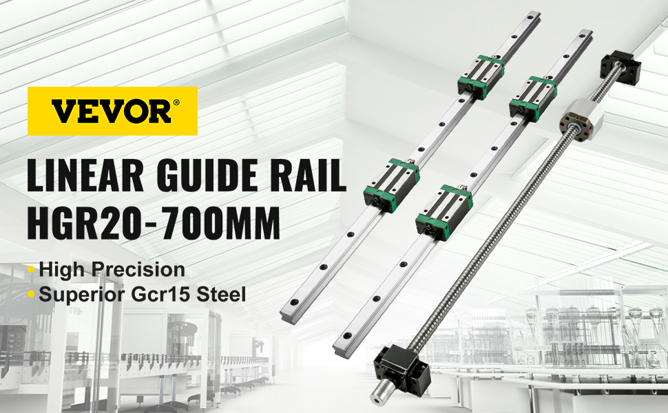 VEVOR linear guide rail hgr20-700mm, high precision, superior gcr15 steel in a factory setting.