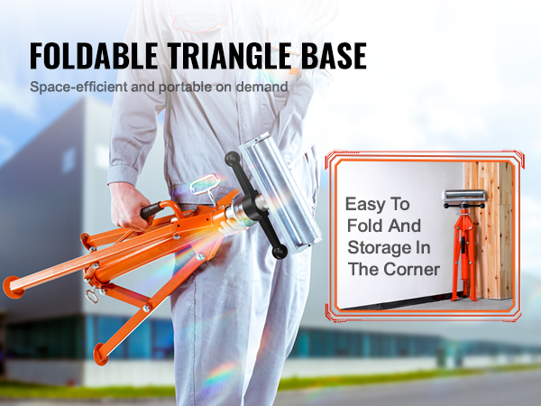 foldable VEVOR roller stand with triangle base; easy to fold and store in compact spaces.