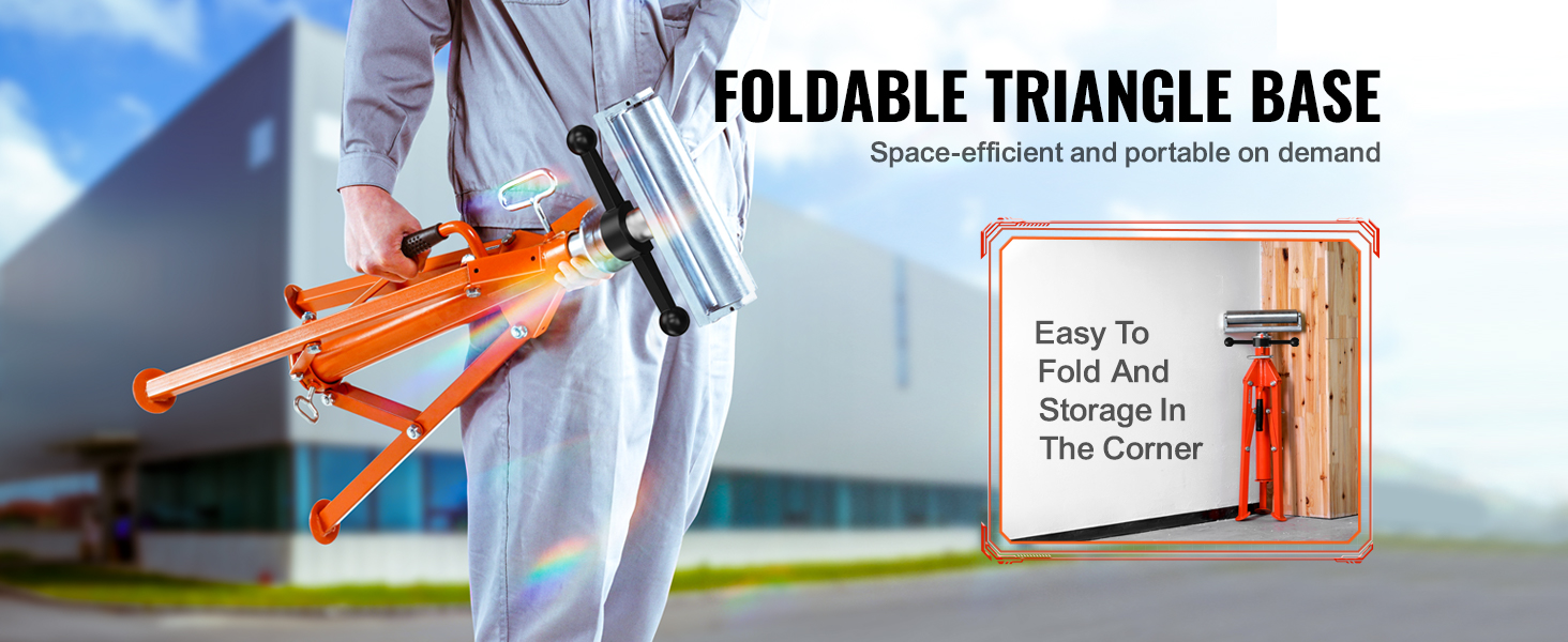 foldable VEVOR roller stand with triangle base; easy to fold and store in compact spaces.