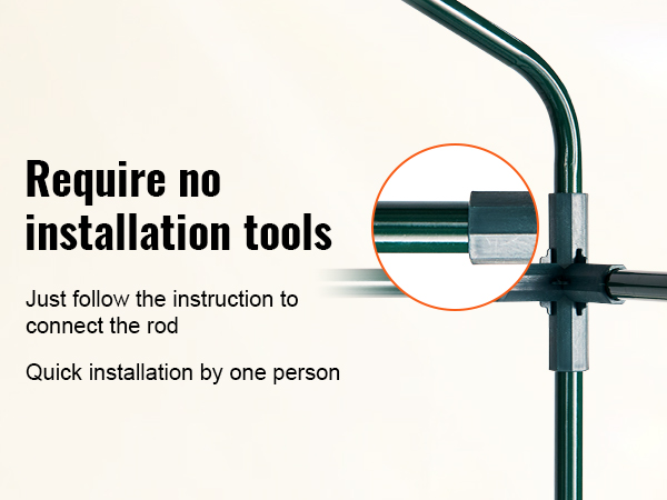 greenhouse structure requiring no installation tools, easy assembly with interlocking rods for VEVOR walk-in greenhouse.