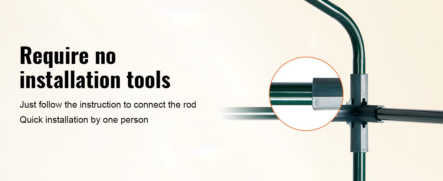 greenhouse structure requiring no installation tools, easy assembly with interlocking rods for VEVOR walk-in greenhouse.