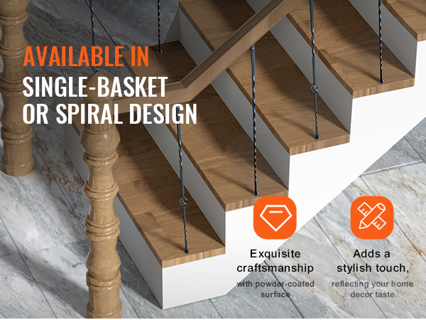 VEVOR staircase metal balusters in single-basket or spiral design, enhancing aesthetic appeal.