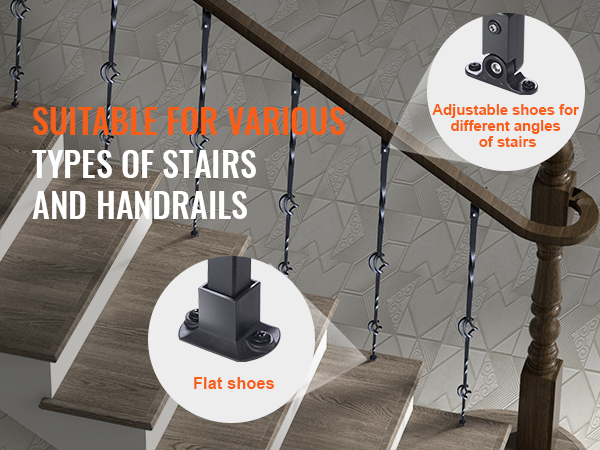 suitable for various types of stairs and handrails with VEVOR staircase metal balusters.