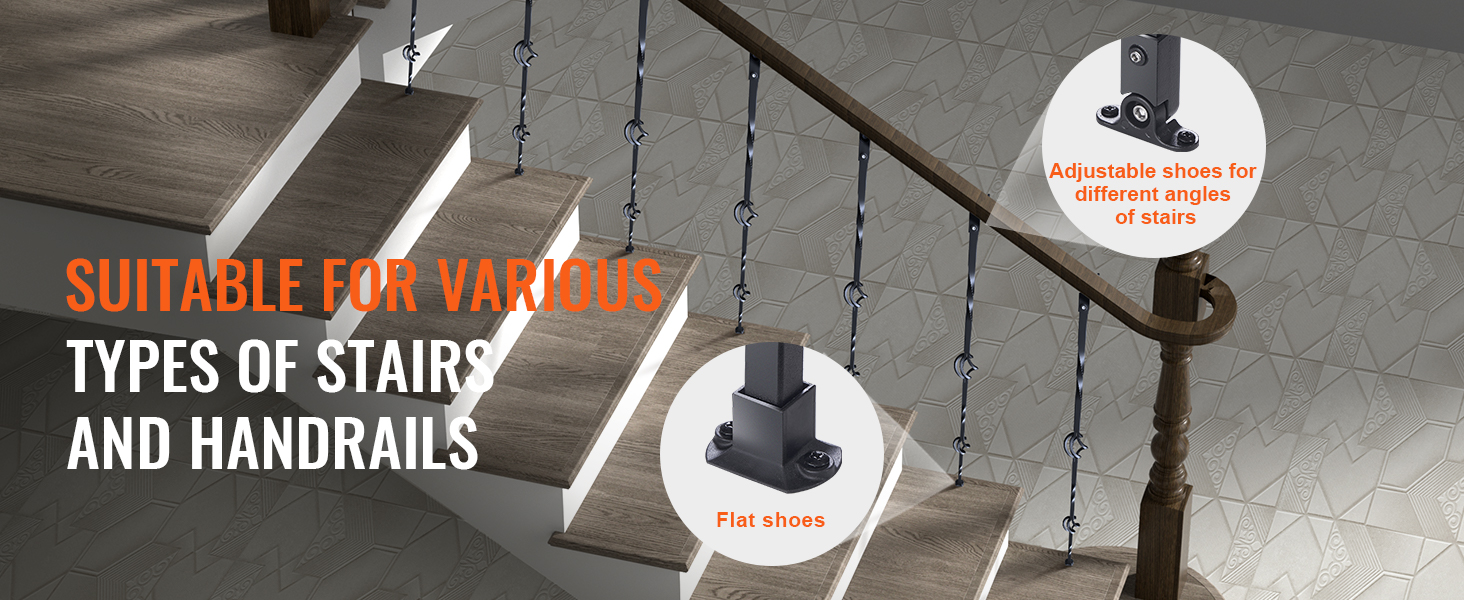 suitable for various types of stairs and handrails with VEVOR staircase metal balusters.