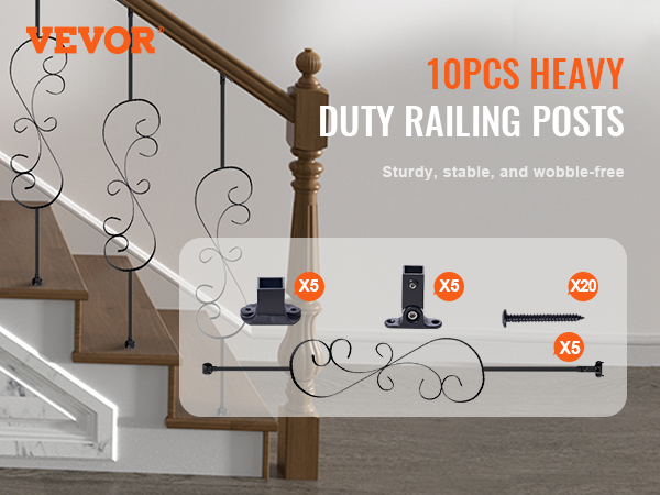 brown wooden staircase with VEVOR staircase balusters and heavy-duty railing posts.