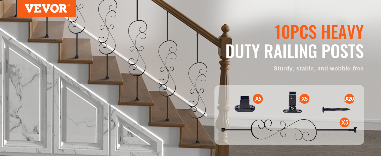brown wooden staircase with VEVOR staircase balusters and heavy-duty railing posts.