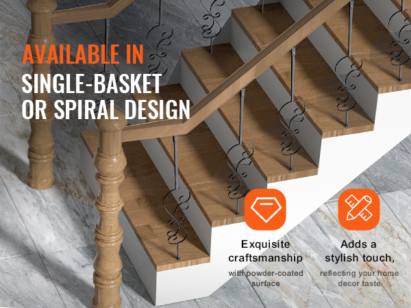 available in single-basket or spiral design, VEVOR staircase balusters add style and craftsmanship.