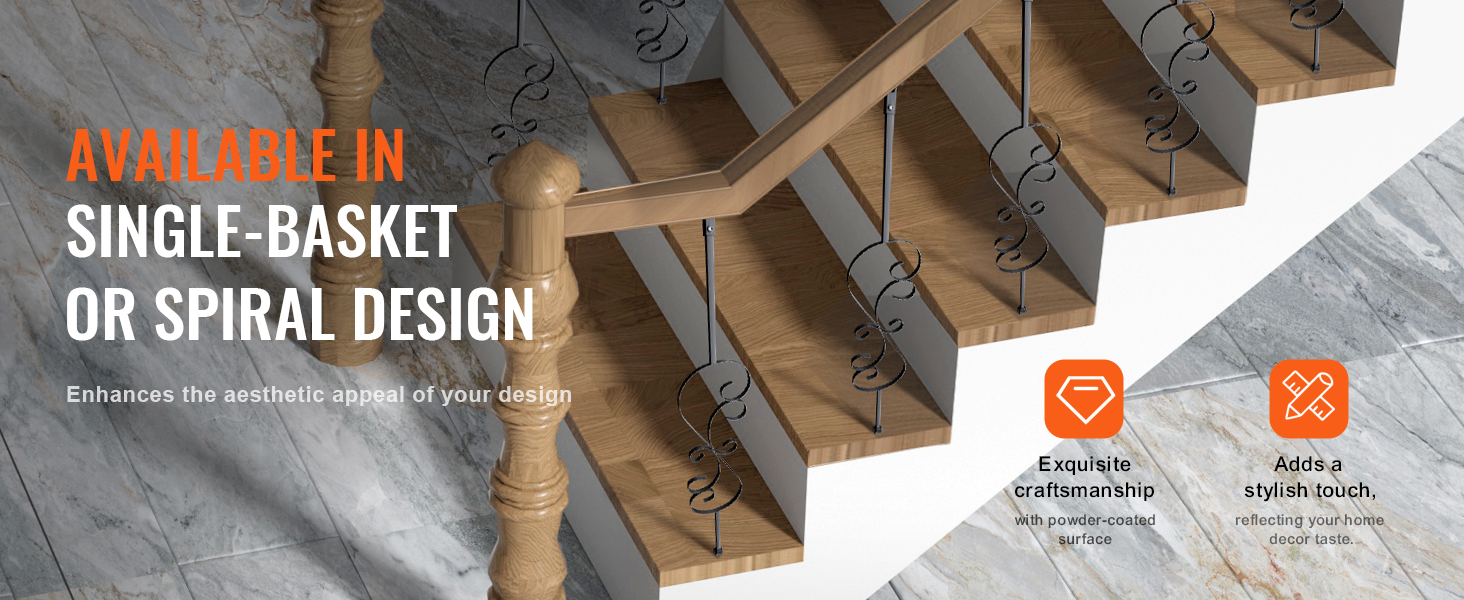available in single-basket or spiral design, VEVOR staircase balusters add style and craftsmanship.
