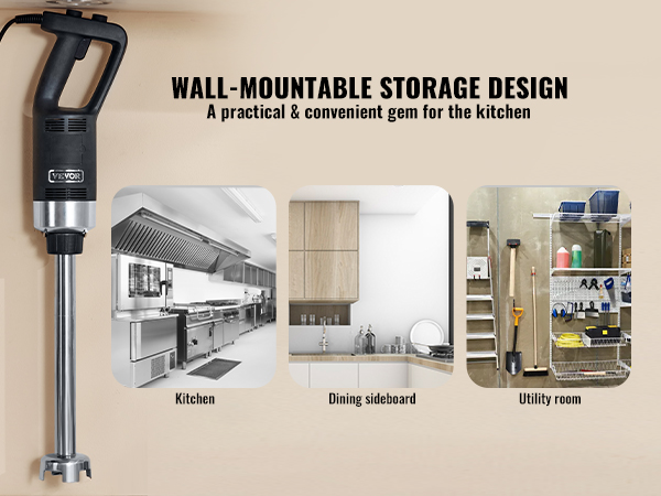 VEVOR commercial immersion blender wall-mountable storage design for kitchen, dining sideboard, utility room.